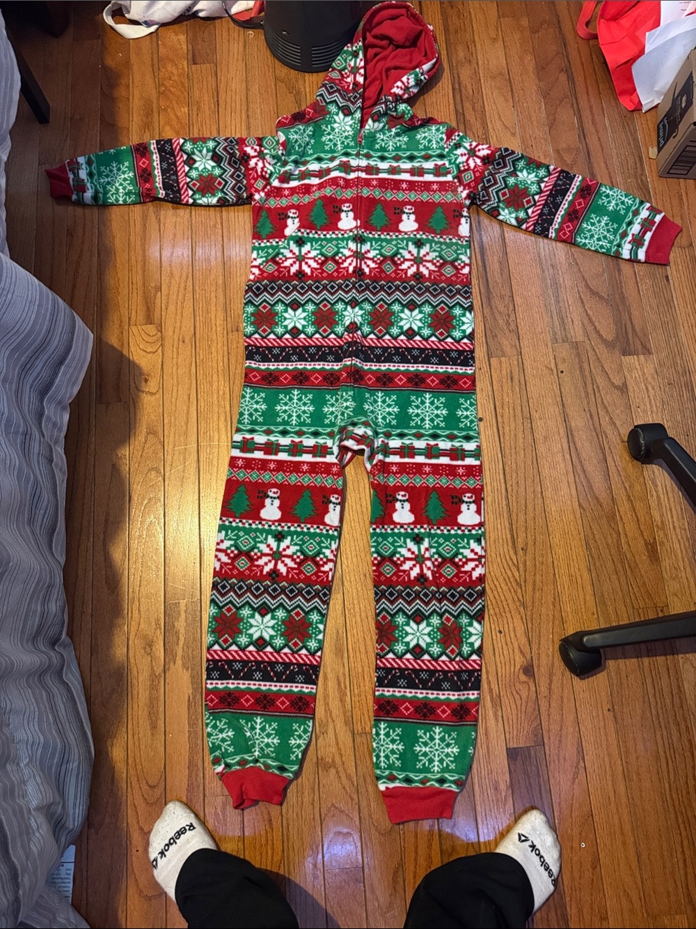 The Children's Place Red & Green Holiday Hooded One-Piece Footie Pajamas